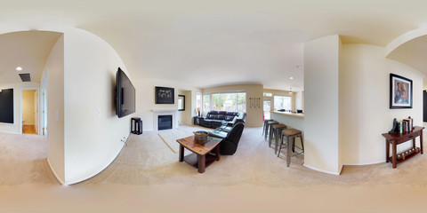 3d illustration spherical 360 degrees, a seamless panorama of home interior.