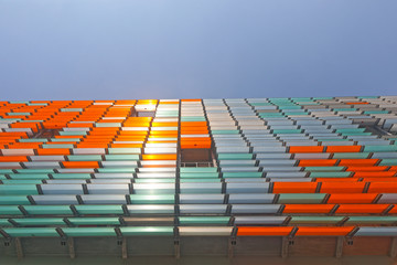 Colorful windows in modern building, Nantes, France 
