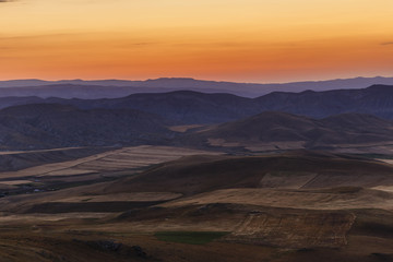Sunrise in the mountains of Gobustan