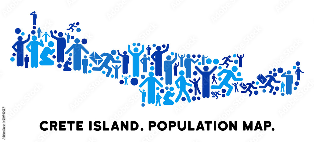 Poster vector population crete island map. demography collage of crete island map combined of persons with 