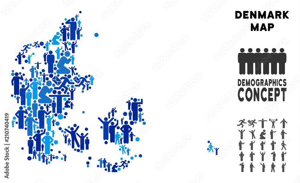 Aufkleber vector population denmark map. demography composition of denmark map made of crowd with different po