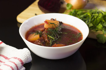 Beetroot soup. Healty traditional nutrition
