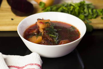 Beetroot soup. Healty traditional nutrition