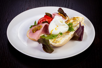 Delicious bruschetta with ham