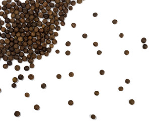 Black pepper isolated on white, top view
