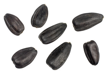 Sunflower seeds isolated on white, top view.