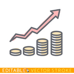 Growth of money. Editable stroke sketch icon. Stock vector illustration.
