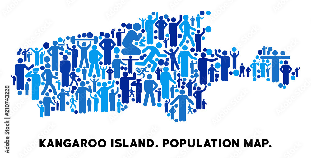 Poster vector population kangaroo island map. demography concept of kangaroo island map constructed of men 