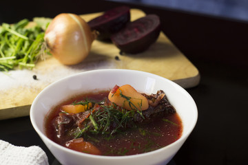 Beetroot soup. Healty traditional nutrition