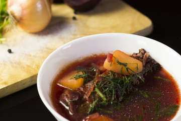 Beetroot soup. Healty traditional nutrition