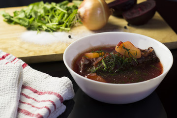 Beetroot soup. Healty traditional nutrition