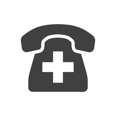 Emergency Phone, Cross Glyph Vector Icon. Isolated on the White Background. Editable EPS file. Vector illustration.