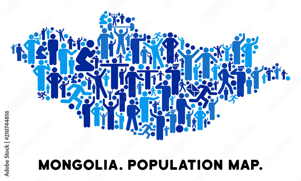 Poster vector population mongolia map. demography collage of mongolia map constructed of people with variab