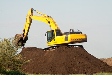 Close-up of a construction site excavator