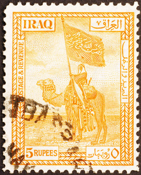 Camel corps on old iraqi postage stamp of 1923