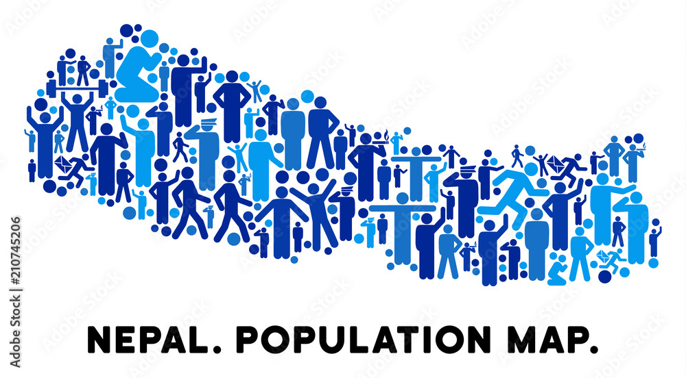 Poster vector population nepal map. demography concept of nepal map created of people with variable positio