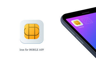 Sim card vector icon, micro chip symbol for mobile app on smartphone screen, illustration of application of portable cellphone sign isolated on white