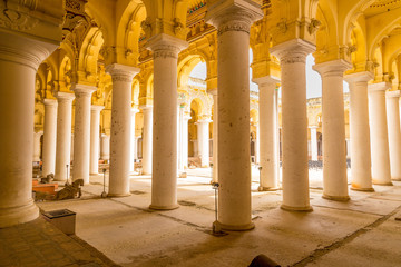 Fototapeta premium Interior view of the Indian palace, Thirumalai Nayak Palace, Madurai, India