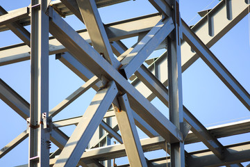 Closeup of cross beams on steel framework truss