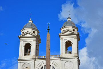Rome, bell towers and obelisk of Trinity of the Mountains.