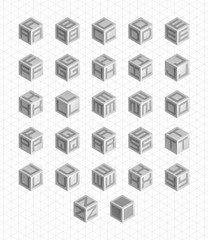 Fototapeta na wymiar Cubic isometric alphabet set. Vector geometric font