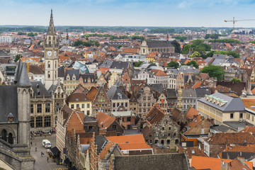 Naklejka na ściany i meble Ghent town panorama, Belgium