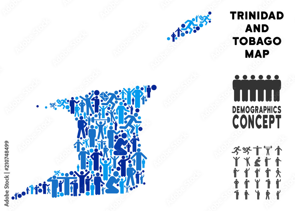 Poster vector population trinidad and tobago map. demography concept of trinidad and tobago map combined of