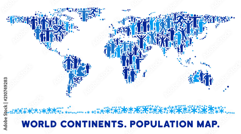 Poster vector population world continent map. demography concept of world continent map constructed of crow