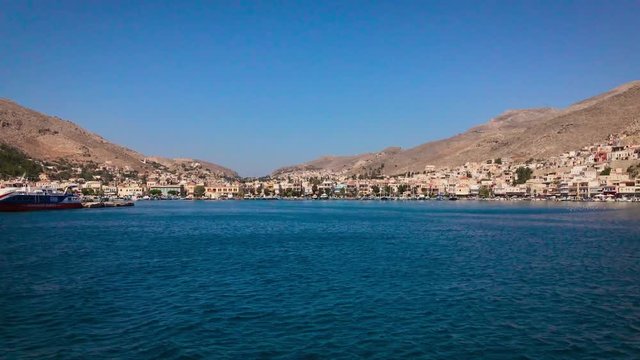 Kalymnos Island - Greece - August 2017 - View of Kalymnos Island town by speedboat