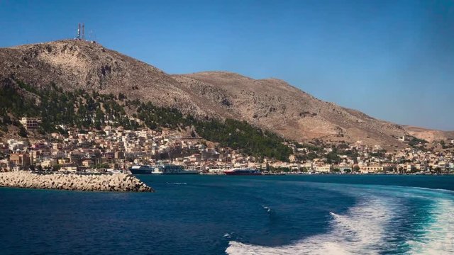 Kalymnos Island - Greece - August 2017 - View of Kalymnos Island town by speedboat