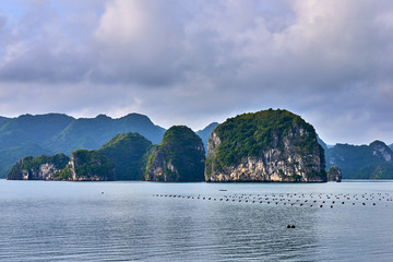 Fototapeta premium Halong bay boats,Sunset at Ha Long Bay scenic view , Hanoi, Vietnam