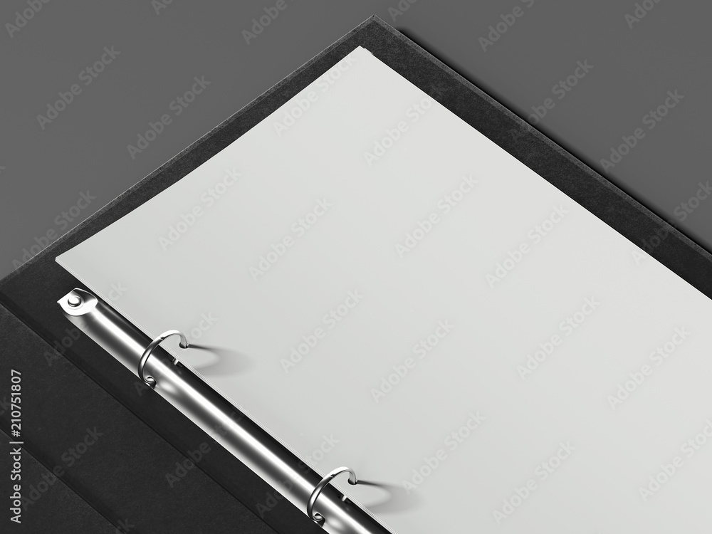 Poster opened folder and paper sheet on light grey background, 3d rendering