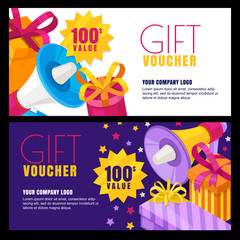 Gift card, voucher, certificate or coupon vector design layout. Discount banner template for holidays greetings.