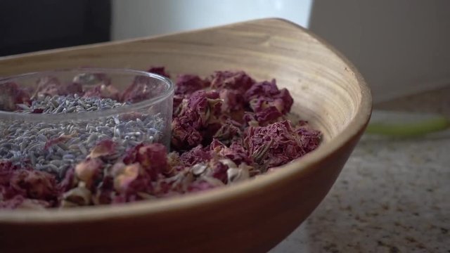 pan right, close up, dry fresh herb