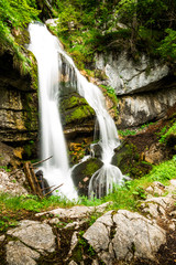 Naklejka premium Schrainbachfall waterfall near Konigssee lake. county Berchtesgadener Land, federal state Bavaria, Germany.