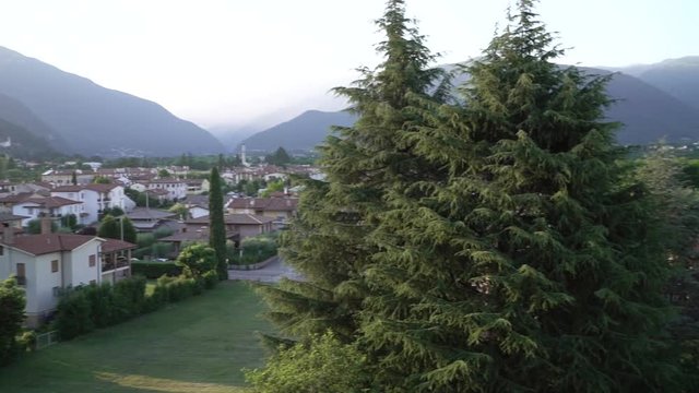 Small French town, pan right