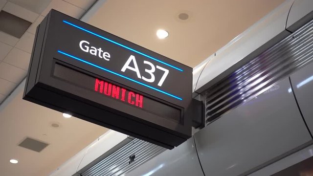 Low angle, airline gate entrance to Munich, Germany