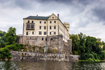 Fototapeta na wymiar Orlik castle over Vltava river - Orlik nad Vltavou. South Bohemia, Czech Republic