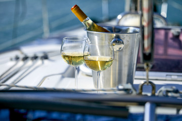 white wine on the yacht