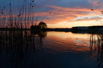 View on a lake during sunset