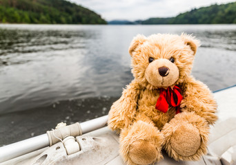 Teddy bear Dranik on the board of yacht
