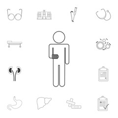 Fototapeta na wymiar Sick man with a bandaged hand icon. Simple element illustration. Sick man with a bandaged hand symbol design from Medical collection set. Can be used for web and mobile