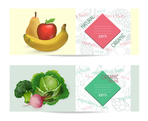 Vector vegetables and fruits horizontal banners