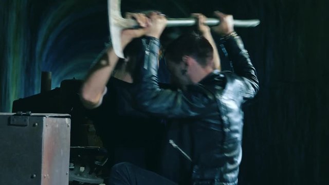 violence, combat, crime. Two men fighting hard for their survival