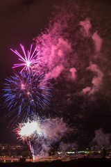Purple, Pink blue and White Firecrackers, 4th of July Fireworks Show, Newport Beach Back Bay, California