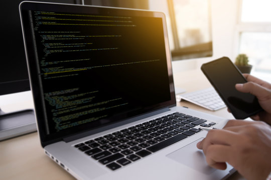 Programmer working Developing programming technologies Web Design Online Technology
