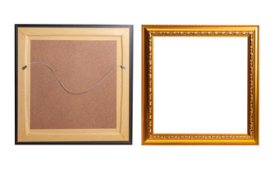 Golden blank photo frame isolated on white background, include clipping path