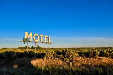 Vintage roadside Motel Sign in the desert area of the Pacific Northwest