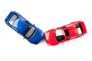 Car crash accident isolated on whie background top view insurance concept