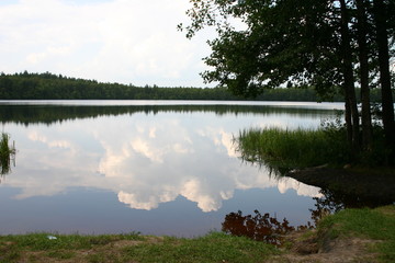 Clouds reflecting in a calm lake